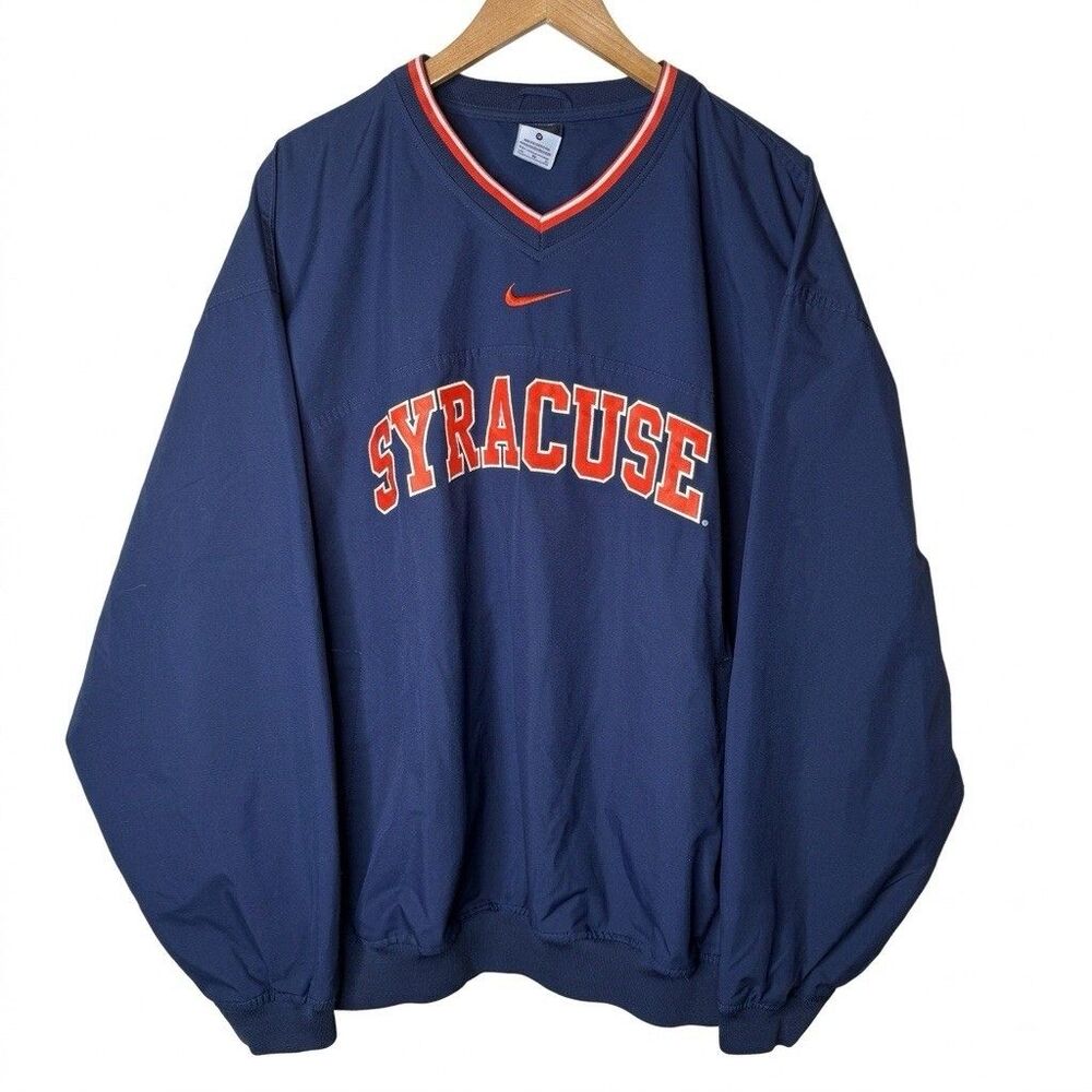 Vintage Nike Syracuse Orange Center Swoosh V-Neck Windbreaker Pullover Mens XL